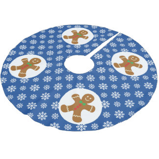 Christmas Gingerbread Man Snowflakes Blue Brushed Polyester Tree Skirt