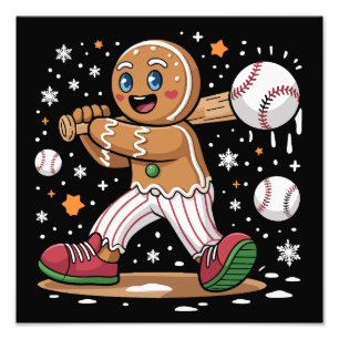 Christmas Gingerbread Man Sports Player Baseball  Photo Print