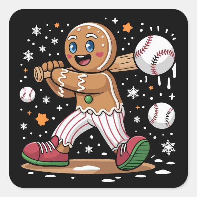 Christmas Gingerbread Man Sports Player Baseball  Square Sticker (Front)