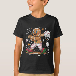 Christmas Gingerbread Man Sports Player Baseball  T-Shirt