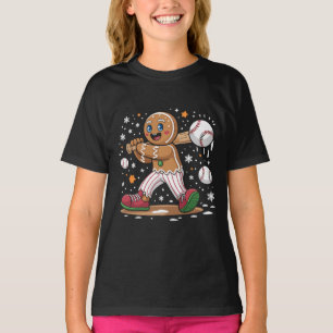 Christmas Gingerbread Man Sports Player Baseball T-Shirt