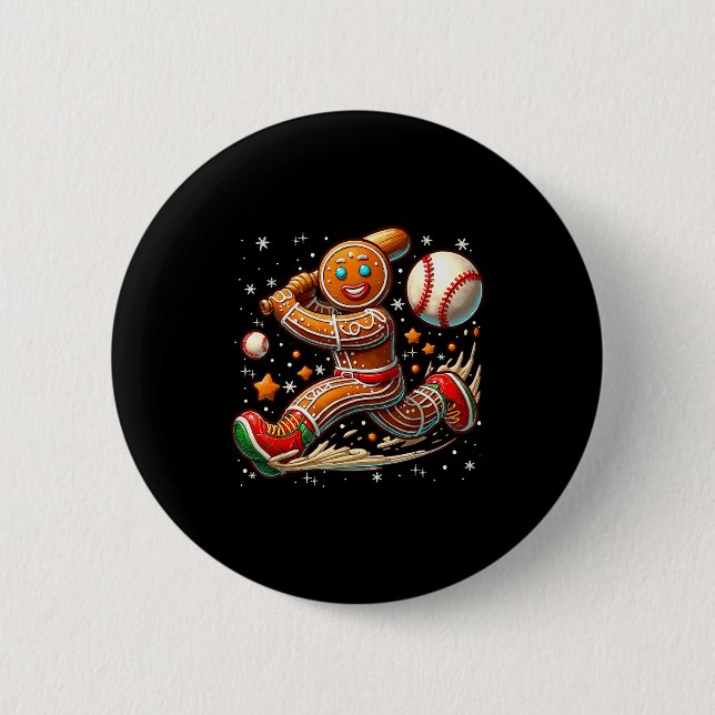 Christmas Gingerbread Man Srts Player Funny Baseba 2 Inch Round Button (Front)