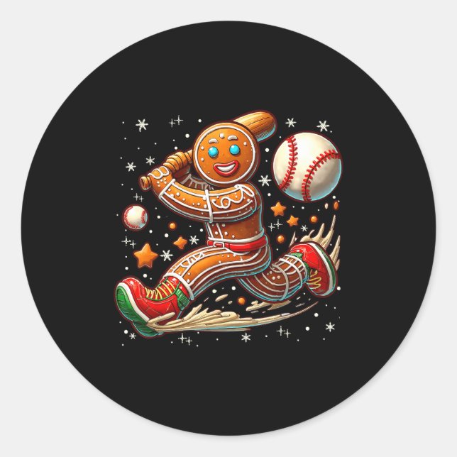Christmas Gingerbread Man Srts Player Funny Baseba Classic Round Sticker (Front)