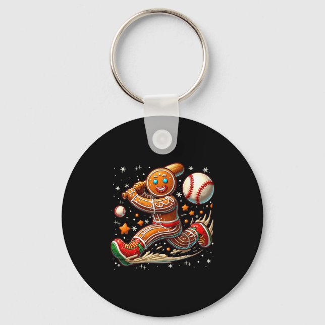 Christmas Gingerbread Man Srts Player Funny Baseba Keychain (Front)