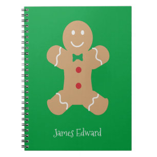 Christmas Gingerbread Man with Custom Name Notebook