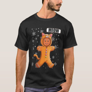 Christmas Gingerbread Man with Cute Cat Costume T-Shirt