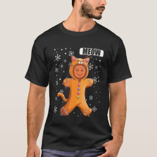 Christmas Gingerbread Man with Cute Cat Costume T-Shirt