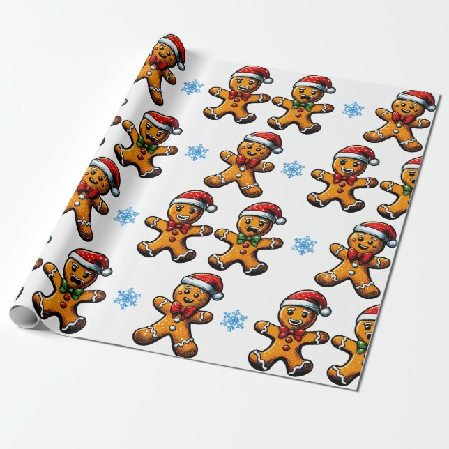 Christmas Gingerbread Man Wrapping Paper (Unrolled)