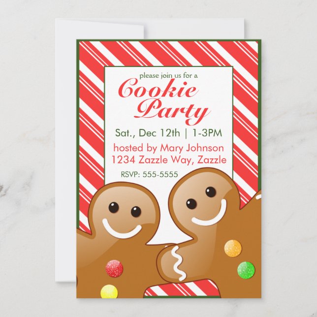 Christmas Gingerbread Men Candy Cane Stripes Invitation (Front)