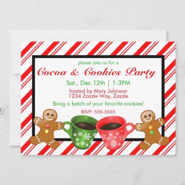 Christmas Gingerbread Men Candy Cane Stripes Invitation (Front)