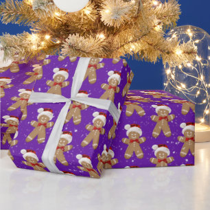 Christmas Gingerbread Men In Snowflakes Wrapping Paper