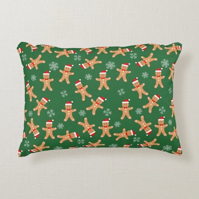 Christmas Gingerbread Men on Green  Accent Pillow (Front)