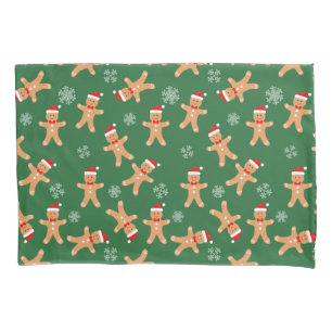 Christmas Gingerbread Men on Green Pillowcase