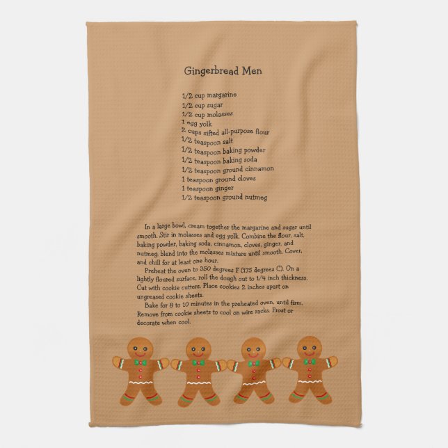 Christmas Gingerbread Men Recipe Kitchen Towel (Vertical)