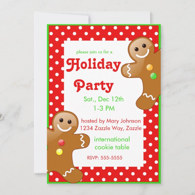 Christmas Gingerbread Men Red/White Polka Dots Invitation (Front)