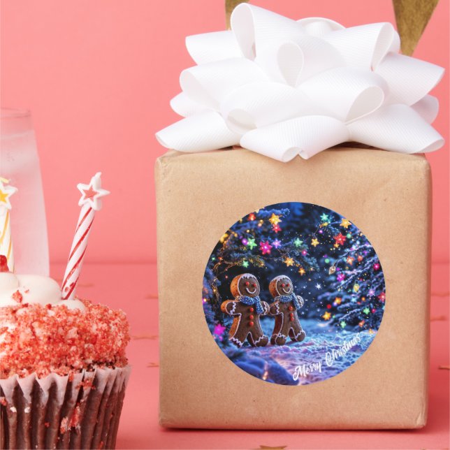 Christmas gingerbread men snow magic classic round sticker (Party)