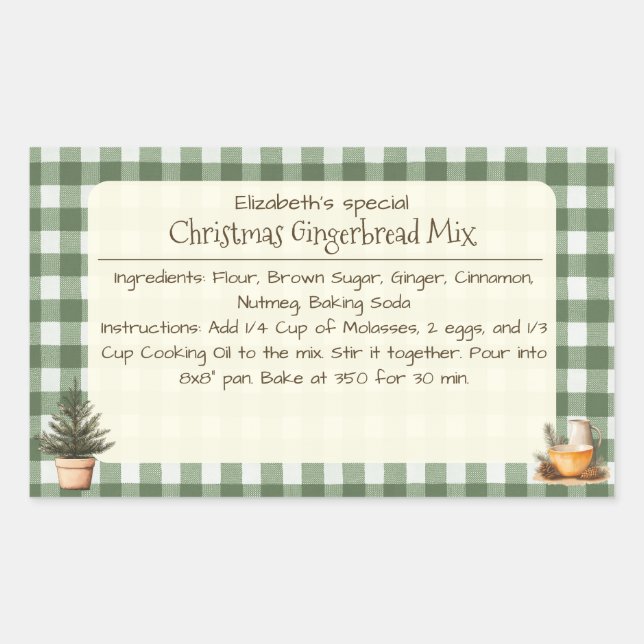Christmas Gingerbread Mix Green Gingham Labels (Front)