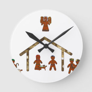 christmas gingerbread nativity round clock