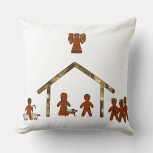 christmas gingerbread nativity throw pillow