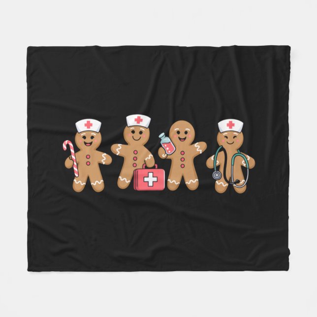 Christmas Gingerbread Nurse Team Crew Gifts Fleece Blanket (Front (Horizontal))