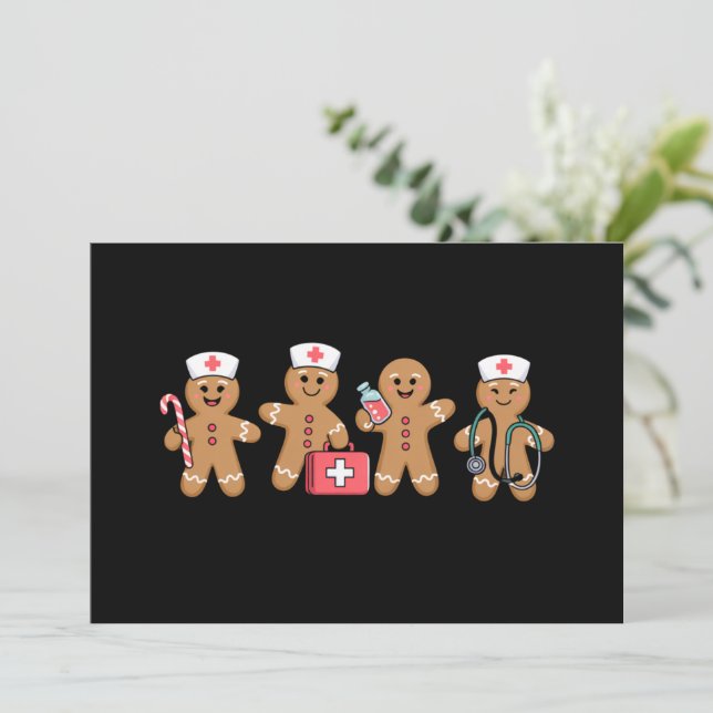 Christmas Gingerbread Nurse Team Crew Gifts Invitation (Standing Front)