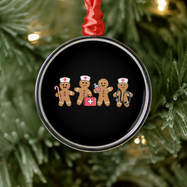 Christmas Gingerbread Nurse Team Crew Gifts Metal Ornament (Tree)