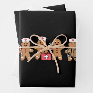 Christmas Gingerbread Nurse Team Crew Gifts Wrapping Paper Sheet