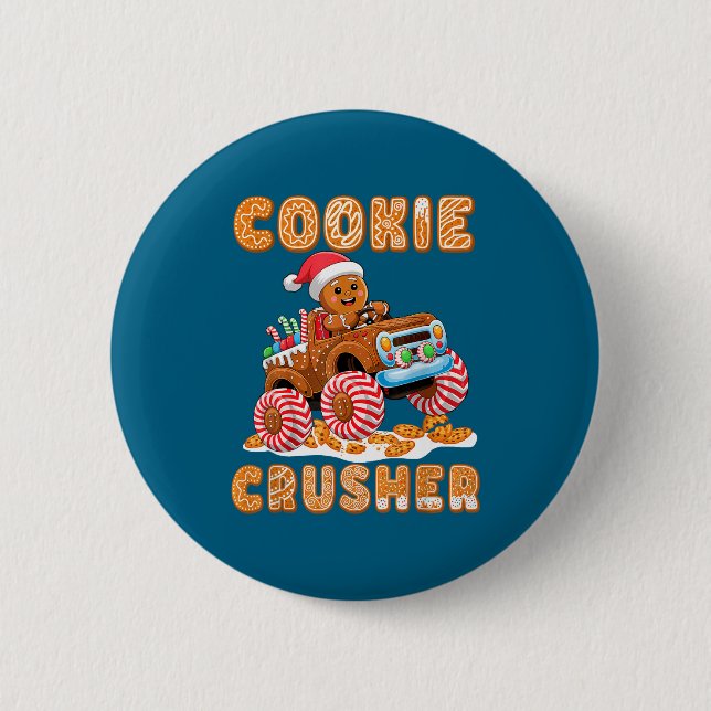Christmas Gingerbread Pajamas Cookie Crusher Monst 2 Inch Round Button (Front)