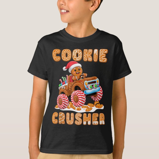 Christmas Gingerbread Pajamas Cookie Crusher Monst T-Shirt (Front)