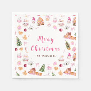 Christmas Gingerbread Pink Merry Christmas Napkin