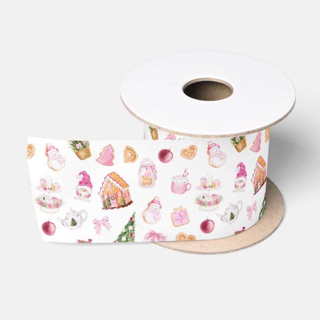 Christmas Gingerbread Pink Satin Ribbon (Spool)