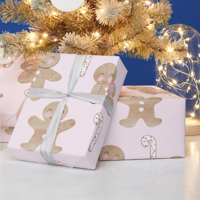 Christmas Gingerbread Pink Wrapping Paper (Holidays)