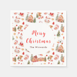 Christmas Gingerbread Red Merry Christmas Napkin