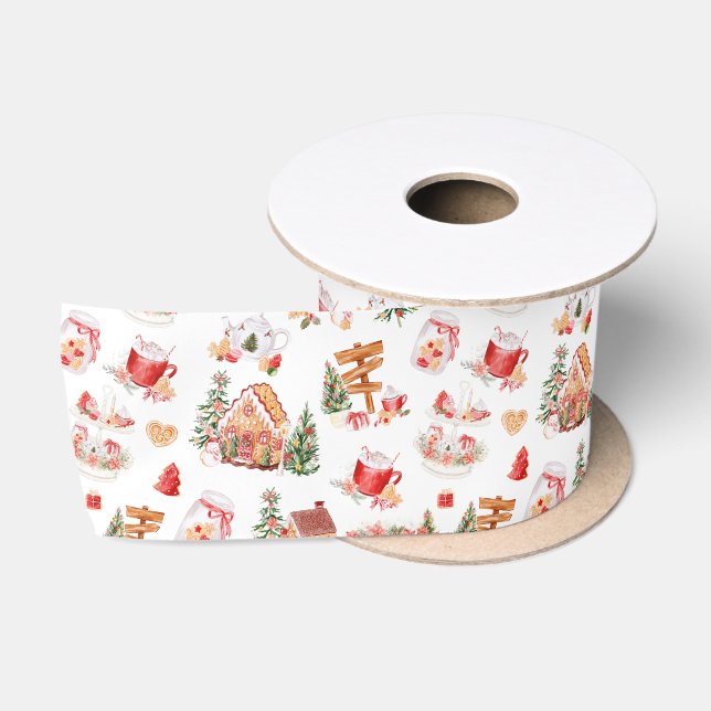 Christmas Gingerbread Red Satin Ribbon (Spool)