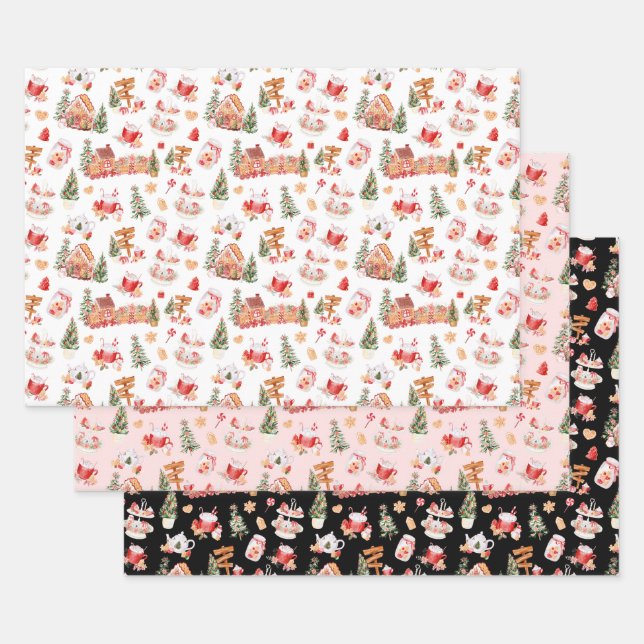Christmas Gingerbread Red Wrapping Paper Sheet (Set)