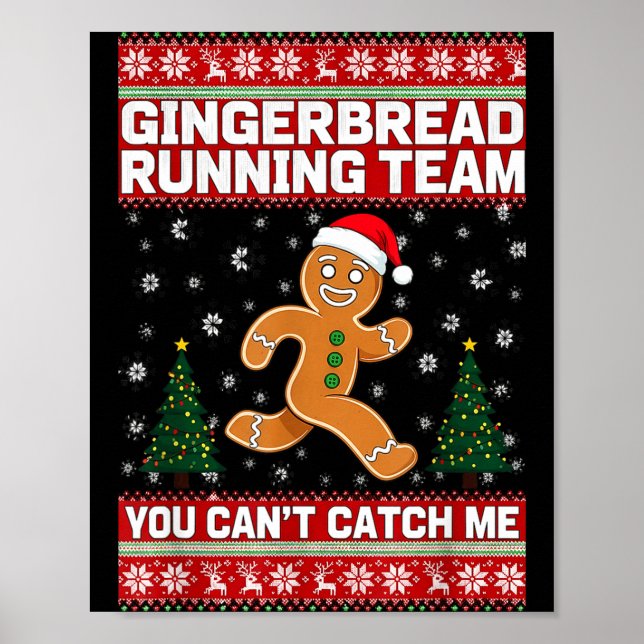 Christmas Gingerbread Running Team Funny Xmas Tee  Poster (Front)