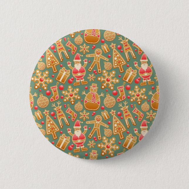 christmas gingerbread santa 2 inch round button (Front)