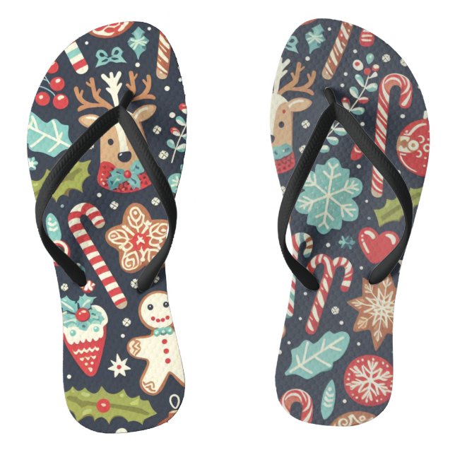 Christmas Gingerbread Seamless Pattern  Flip Flops (Footbed)