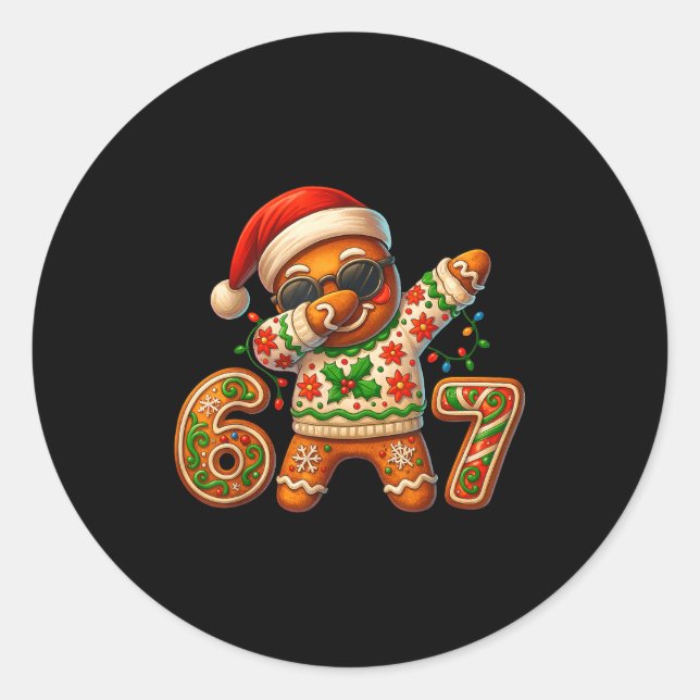 Christmas Gingerbread Six Seven 67 Meme Xmas Slang Classic Round Sticker (Front)