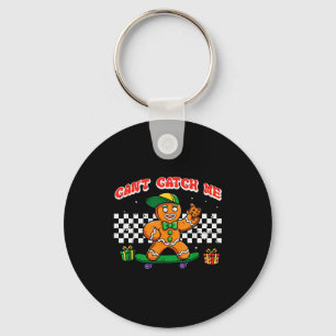Christmas Gingerbread Skateboard Cant Catch Me Xma Keychain