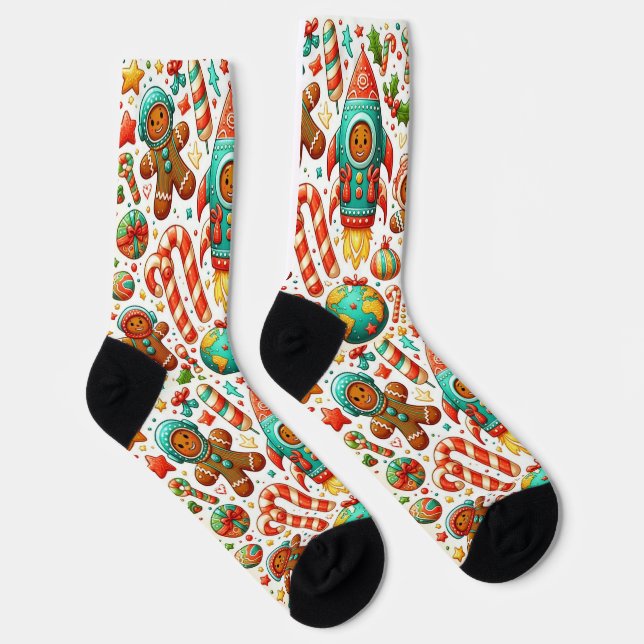 Christmas gingerbread space Crew Socks (Right)