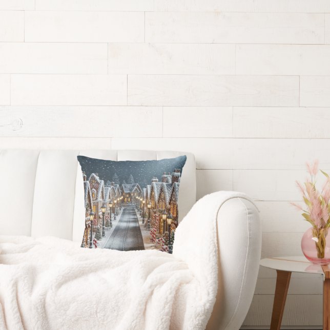 Christmas Gingerbread Village Throw Pillow (Couch)