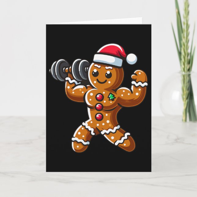 Christmas Gingerbread Weightlifting Man Workout Bo Card (Front)