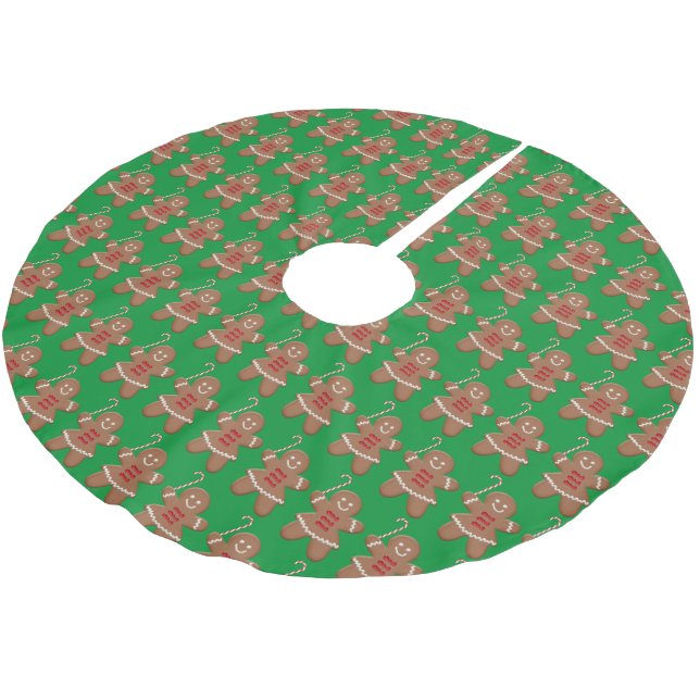 Christmas Gingerbread Woman With Candy Cane Brushed Polyester Tree Skirt (Angled)