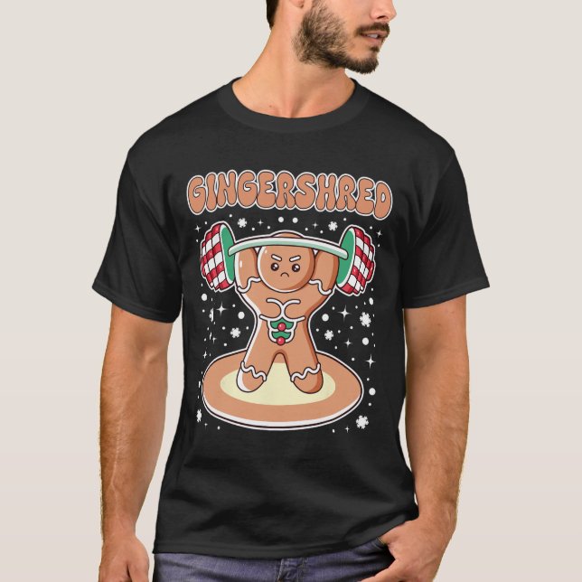Christmas Gingershred Funny Gingerbread Man Gym Bo T-Shirt (Front)