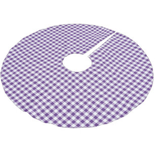 Christmas Gingham Purple White Brushed Polyester Tree Skirt