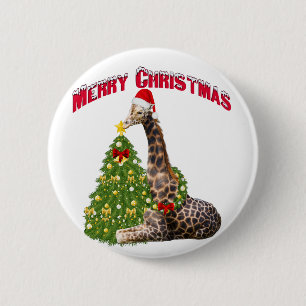 Christmas Giraffe 2 Inch Round Button