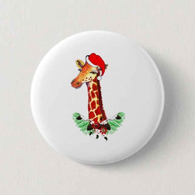 Christmas Giraffe 2 Inch Round Button (Front)