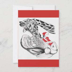 Christmas Giraffe and Santa Claus Holiday Card