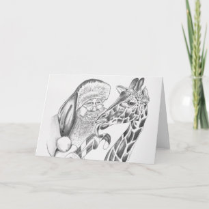 Christmas Giraffe and Santa Holiday Card